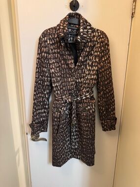 Samuel Dong Animal Print Belted Trench Coat - Brown & Black